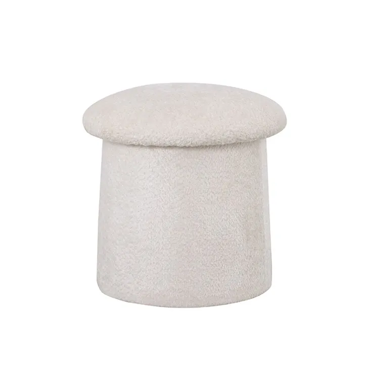 Tamboret circular de pell blanca